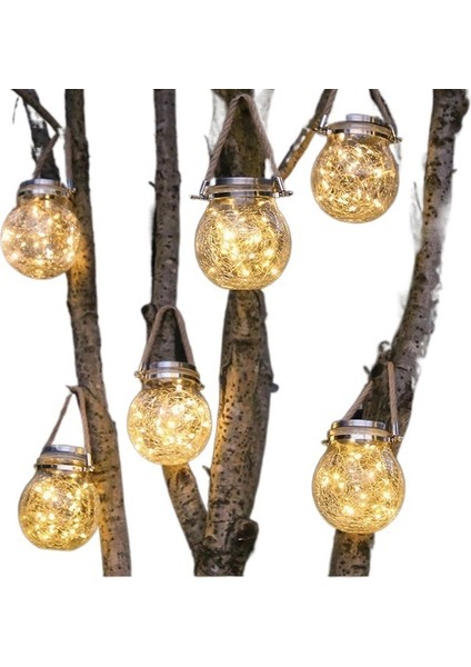 Güneş Işığı Açık Bahçe Lambası Ev Balkon Dekoratif Bakır Tel LED Noel Manzara Cam Çatlak Top Asılı Işık (Yurt Dışından) fiyatları