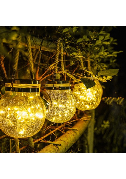Güneş Işığı Açık Bahçe Lambası Ev Balkon Dekoratif Bakır Tel LED Noel Manzara Cam Çatlak Top Asılı Işık (Yurt Dışından) modelleri