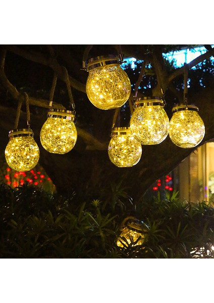 Güneş Işığı Açık Bahçe Lambası Ev Balkon Dekoratif Bakır Tel LED Noel Manzara Cam Çatlak Top Asılı Işık (Yurt Dışından) fırsatları