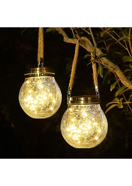 Güneş Işığı Açık Bahçe Lambası Ev Balkon Dekoratif Bakır Tel LED Noel Manzara Cam Çatlak Top Asılı Işık (Yurt Dışından) indirimleri