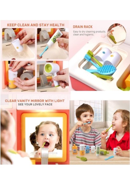 Periyedi Pembe Modern Banyo Lavabo Set - Müzikli Işıklı Eğitici Lavabo Oyuncak - Öğretici Gelişim Oyuncağı modelleri