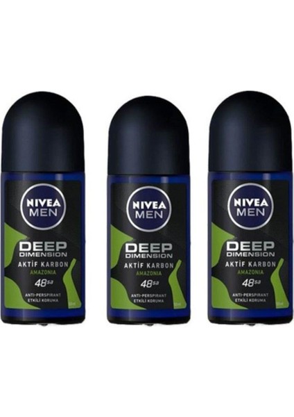 Men Deep Dimension Amazonia Roll-On Deodorant 50 Ml Erkek 3 Adet