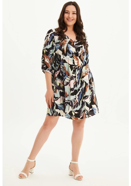 V Yaka Bağlama Detaylı Elbise