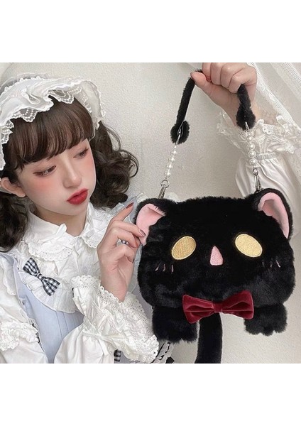 Kadınların Sevimli Kedi Omuz Çantası Kız Lolita Peluş Bebek Çantası Bayanlar Çizgi Film El Çantası (Yurt Dışından)