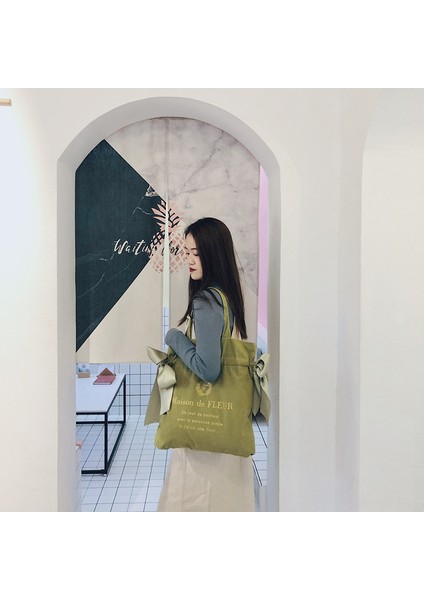 Bayanlar Tuval Omuz Çantası Kore Tarzı Sevimli Kız Gibi Yay Düğümü El Çantası (Yurt Dışından)