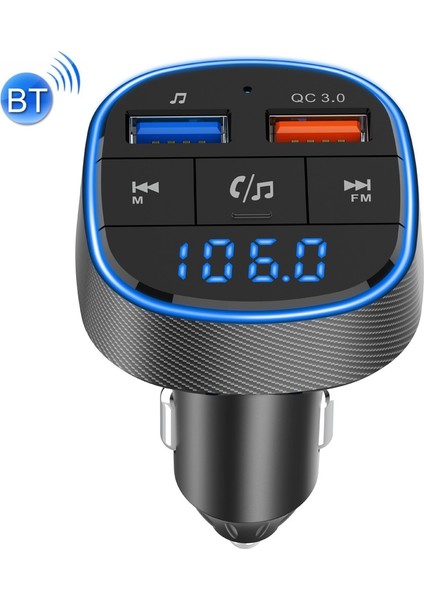 Yue Store Qc3.0 Hızlı Şarj Araba Bluetooth Mp3 Çalar Fm Verici (Siyah) (Yurt Dışından)