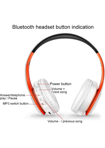 Yue Store LPT660 Katlanır Müzik Bluetooth Kulaklık Desteği Tf Kart Turuncu (Yurt Dışından)