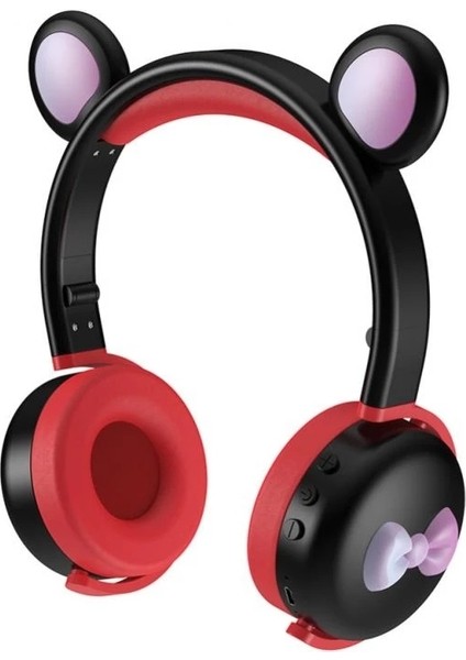 Aec Bk7 Sevimli Bear Bluetooth Kulaklık LED Açık Siyah Kırmızı (Yurt Dışından)