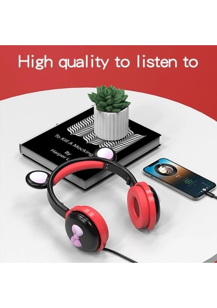 Aec Bk7 Sevimli Bear Bluetooth Kulaklık LED Açık Siyah Kırmızı (Yurt Dışından)
