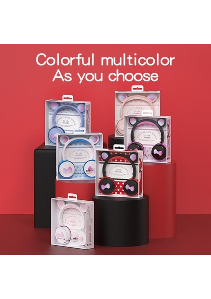 Aec Bk7 Sevimli Bear Bluetooth Kulaklık LED Açık Siyah Kırmızı (Yurt Dışından)