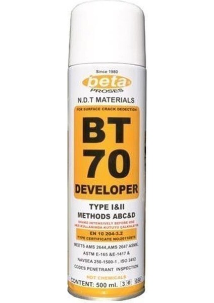 BT70 500 ml Penetrant Muayene Için Geliştirici Sprey