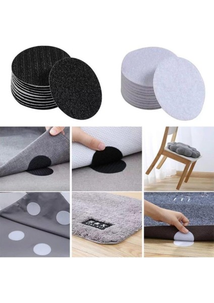 Halı Altı Kaydırmaz Cırt Bant 6 cm Çap (4 Adet-Çift ) Siyah