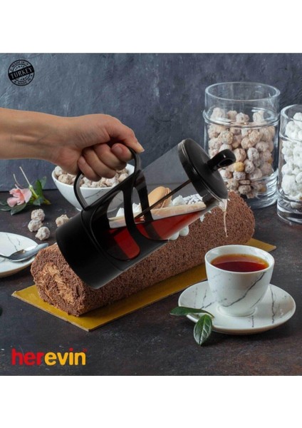 French Press Süzgeçli Çay Kahve Kupası 400 ml Siyah