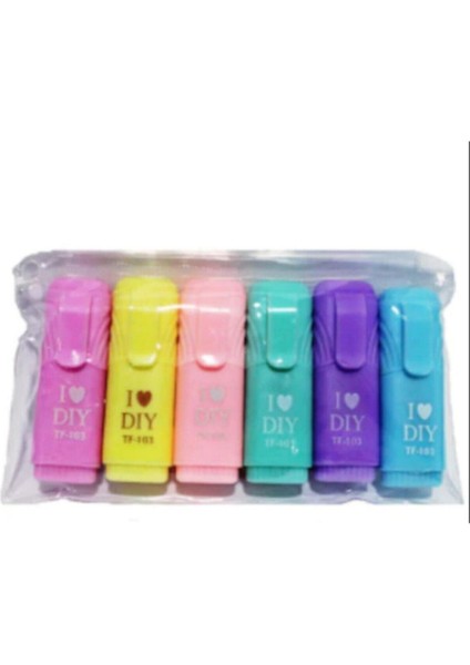Fosforlu Kalem I Love Dıy Mottolu 6'lı Mini Fosforlu Kalem Seti-Pastel Renkler Fpsforlu Kalem 6 Lı I Love modelleri