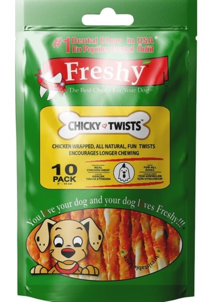 Chicky Twist - Taze Tavuk Eti Kaplı Köpek Çiğneme Çubukları - 10 Adet Tavuk Etli Burgru