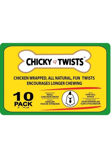 Chicky Twist - Taze Tavuk Eti Kaplı Köpek Çiğneme Çubukları - 10 Adet Tavuk Etli Burgru