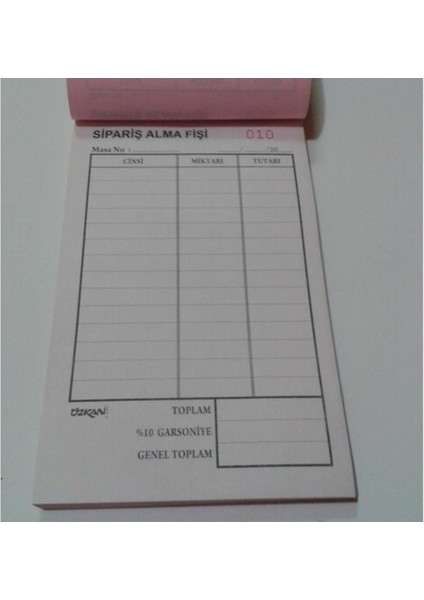 Adisyon Fişi Numaralı Tek Nüsha 10 Lu Pk