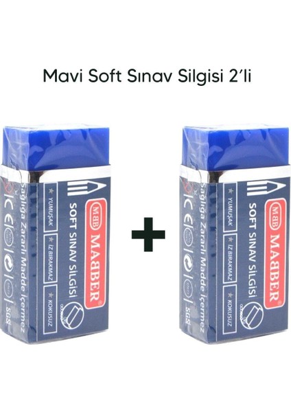 Mavi Sınav Silgisi 2'li Set Yumuşak Soft Iz Bırakmaz Mabber Sınav