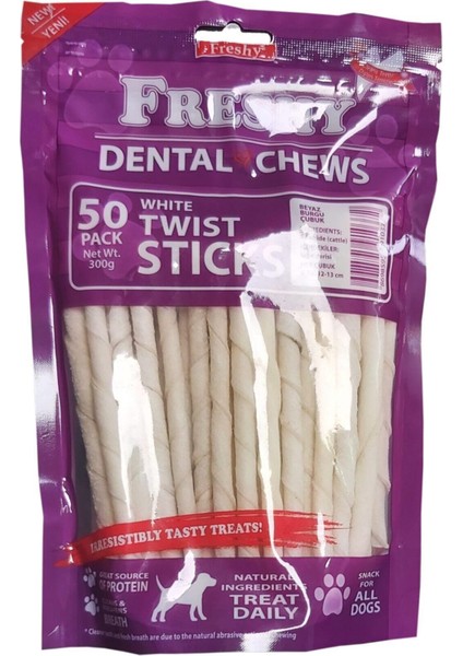 Dental Twists - Beyaz Burgru Çubuk - 50'li Maxi Paket - 300 gram Fr