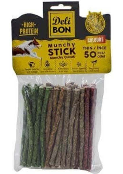 Deli Bon Deri Munchy Çubuk Ince Boy 50LI Paket Karışık Renk