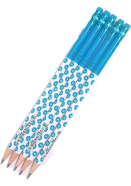 Faber Castell Faber Flowers 2b Silgili Yuvarlak Kurşun Kalem Mavi 5 Adet