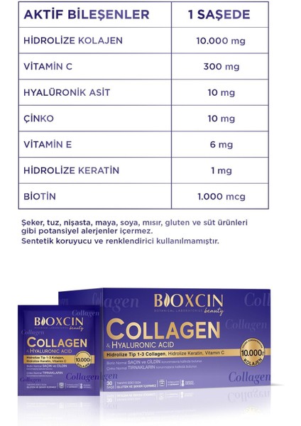Beauty Collagen Toz 30 Saşe X 10.000 Mg Tip 1 - Tip 3 Hidrolize - Keratin