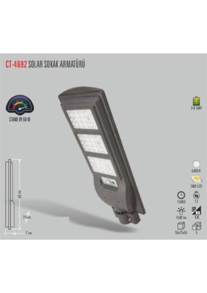 CT-4692 60W Solar Sokak Armatür