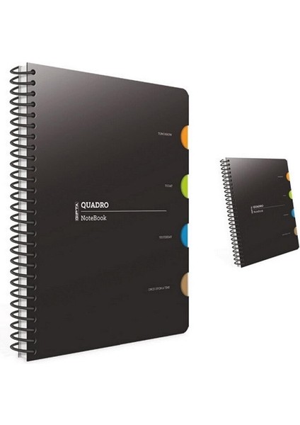 Quadro Spiral 4 Seperatörlü Pp Kapaklı Defter ( 17*24 )-150 Yaprak ( Kareli )