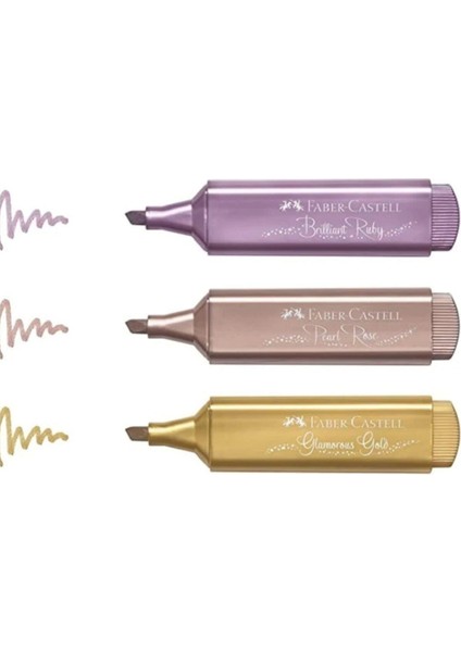 Faber Castell Faber-Castell Fosforlu Kalem 46 Metalik 3 Lü Set Yakut - Rose - Gold