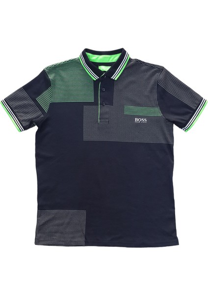 Erkek Lacivert Polo Yakalı Yakası Düğmeli Kısa Kollu Pamuklu Tişört Etp-Bsfn