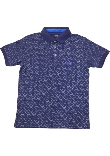 Erkek Koyu Mavi Polo Yakalı Yakası Düğmeli Kısa Kollu Pamuklu Tişört Etp-Bsü