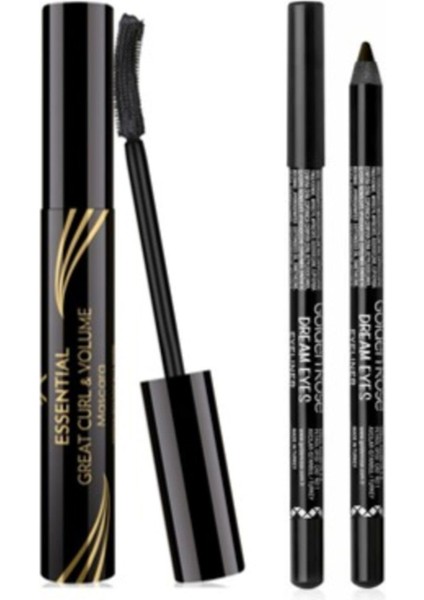Kıvrım & Hacim Etkili Siyah Maskara - Essential Great Curl & Volume Mascara + Siyah Göz Kalemi