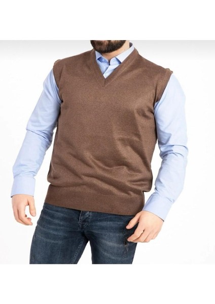 Rkek V Yaka Ince Yün Triko Örgü Tüylenmez Baba Süveter