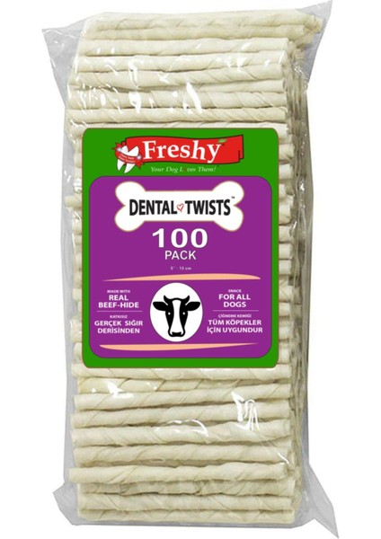 Freshygrimbi Freshy Dental Twists - Beyaz Burgru Çubuk - 100'LÜ Megra Paket - 600 gram