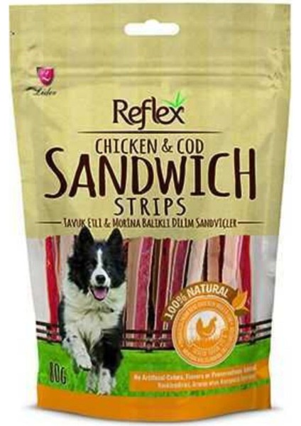 Tavuk ve Morina Balığı Sandwich Slice Köpek Için Kurutulmuş Et Ödül Maması 80 gr x 6 Paket