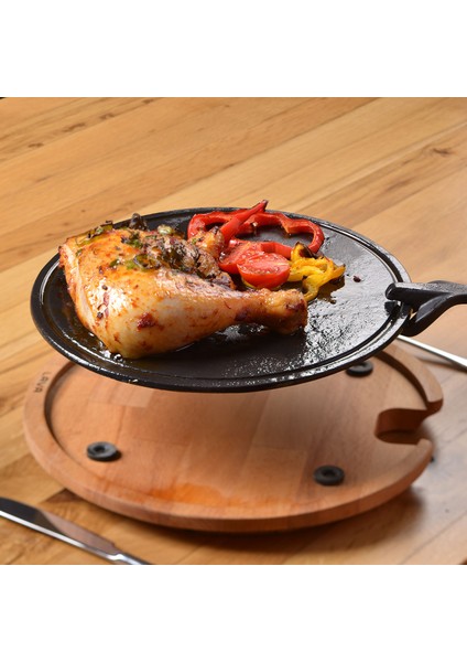 Döküm Ahşap ve Döküm Demir Hot Plate Servis Tahtası 26 cm