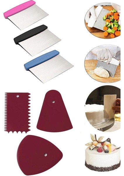 Çelik Spatula Hamur Kesici 3'lü Hamur ve Pasta Şekillendirici Kesici