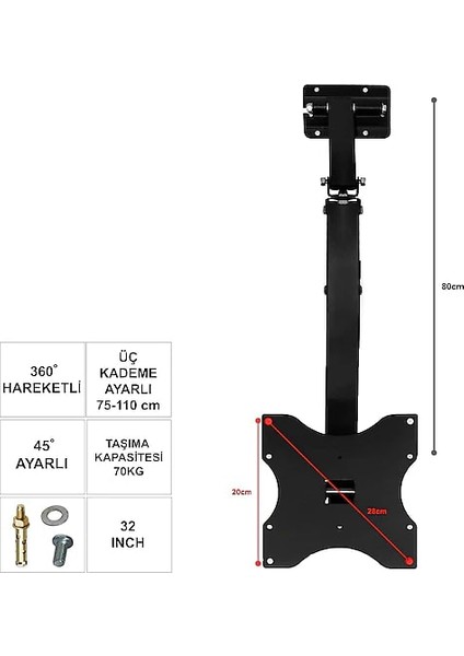 Ufix 32,10T 32 Inc 360º-45º Tavan LCD Askı Aparatı