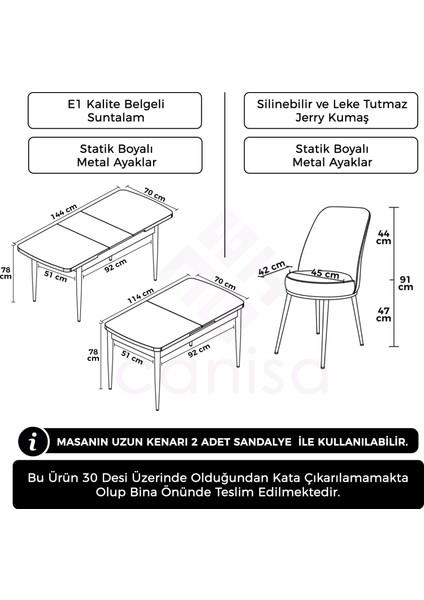 Concept Kor Serisi, Beyaz Mermer Desen 70X114 Açılabilir Mutfak Masası Takımı, 4 Sandalye