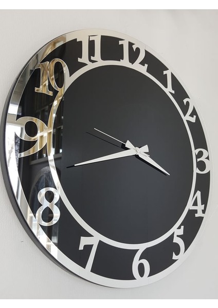 Silver Matris Black Model Gümüş Siyah Renk 50 Cm Dekoratif Aynalı Duvar Saati