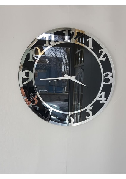 Silver Matris Black Model Gümüş Siyah Renk 50 Cm Dekoratif Aynalı Duvar Saati modelleri