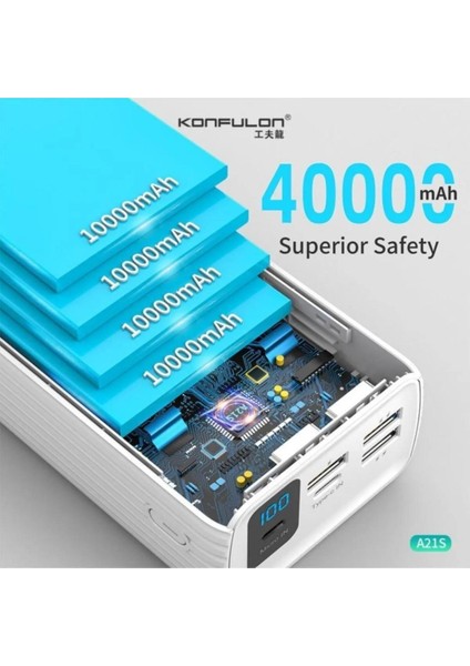 A21S 40000 Mah Konfulon LCD Göstergeli 22.5W Pd Hızlı Şarj Fonksiyonel 4 Ayrı Çıkışlı Powerbank