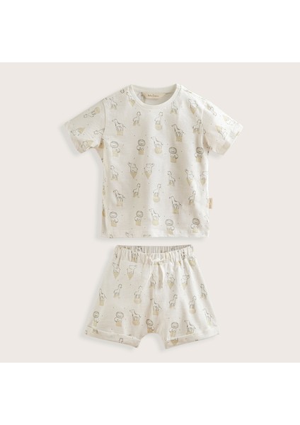 Pijama Baskılı Tshirt&şort Set Ekru