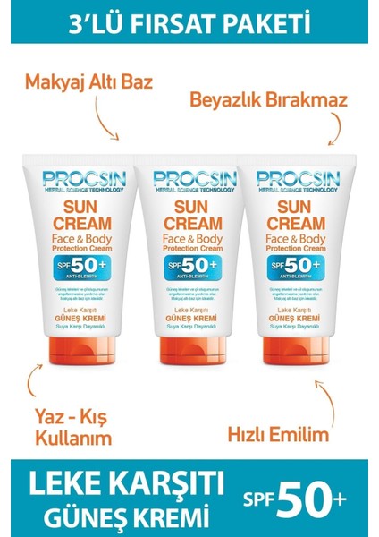 Procsın Güneş Kremi (50 ml * 3 Adet) Fırsat Paketi