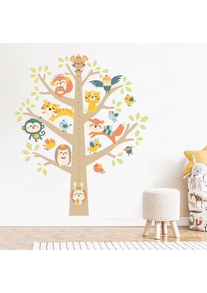 Ağaç ve Orman Hayvanları Sticker Boy Cetveli, Bebek, Çocuk Boy Ölçer, Duvar Dekorasyonu