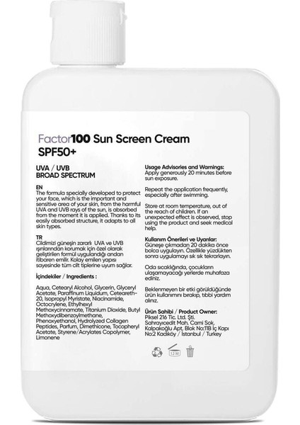 FACTOR100 Güneş Kremi Ultra Nemlendiricili Leke Karşıtı SPF50+