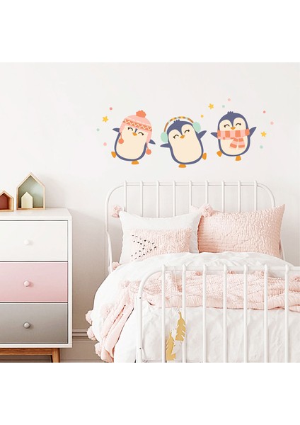 Dansçı Penguenler Duvar Sticker, Penguen Duvar Çıkartması, Çocuk Odası Dekorasyonu