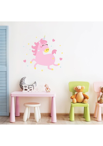 Uçan Pembe Unicorn Duvar Sticker