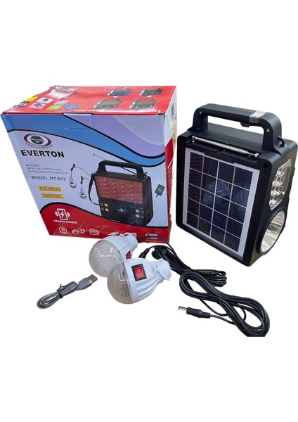 RT-913 Şarjlı Fm/usb/bt Güneş Enerjili 2 Ampullü Solar Set (Kablosuz Telefon Şarj) Özelikli