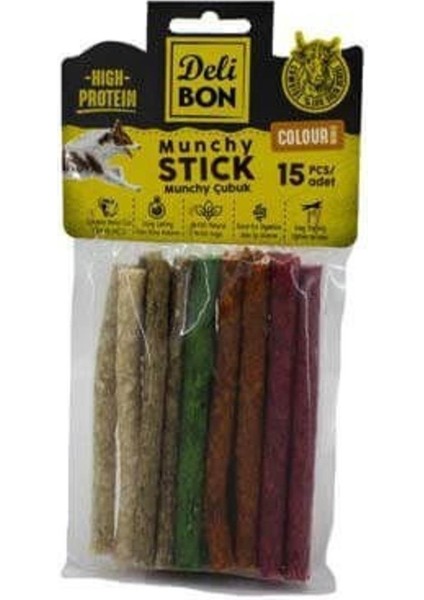 Deli Bon Deri Munchy Çubuk Orta Boy 15LI Paket Karışık Renk